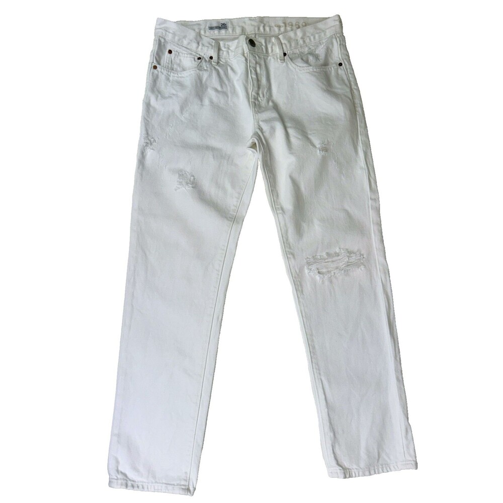 Gap Sexy Boyfriend Jeans White Straight Leg Cotton Denim Pants Distressed sz 26